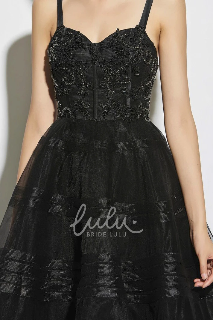 Vintage Tea-length A-line Bridesmaid Dress with Beaded Straps and Sweetheart Neckline