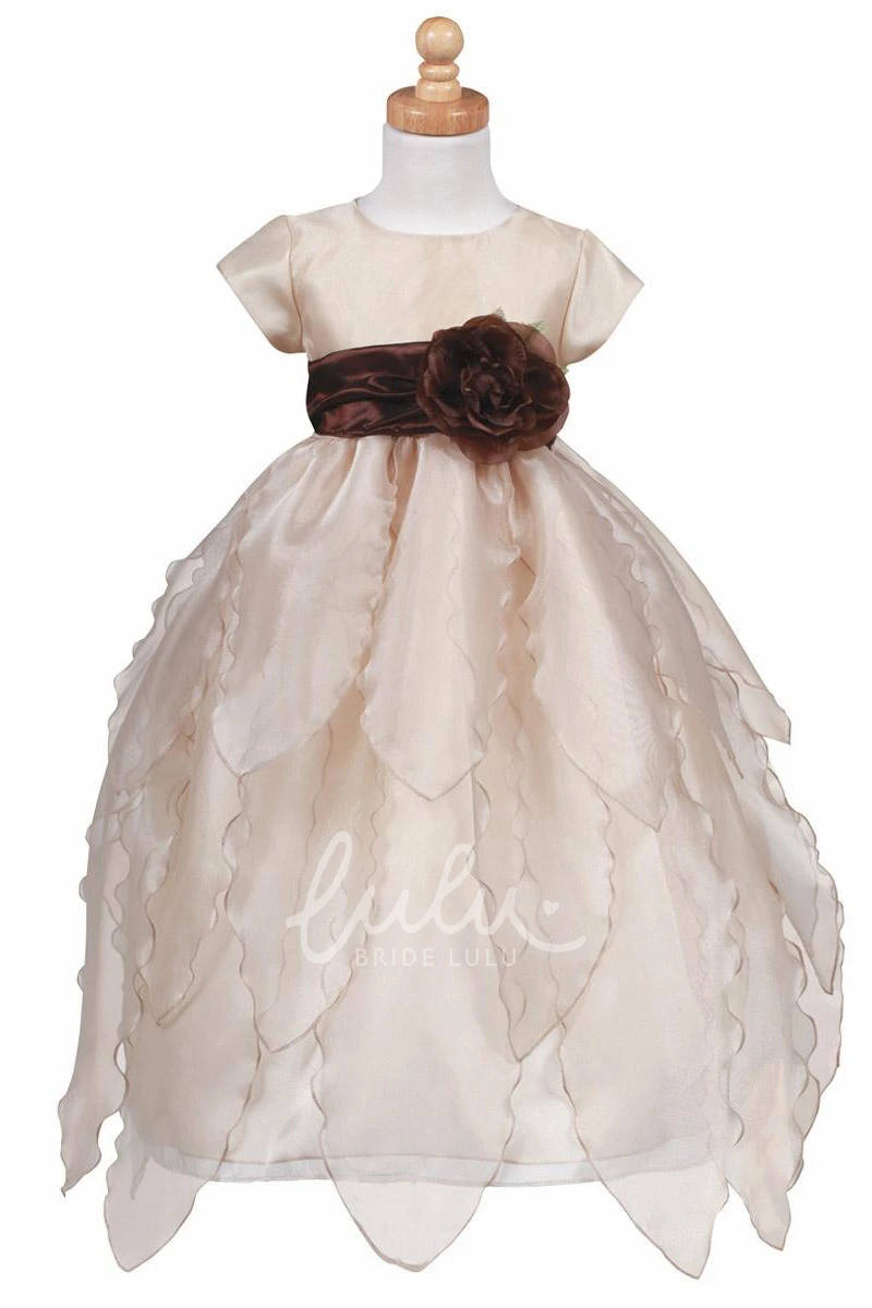 Organza&Taffeta Cap-Sleeve Tiered Flower Girl Dress Simple and Elegant