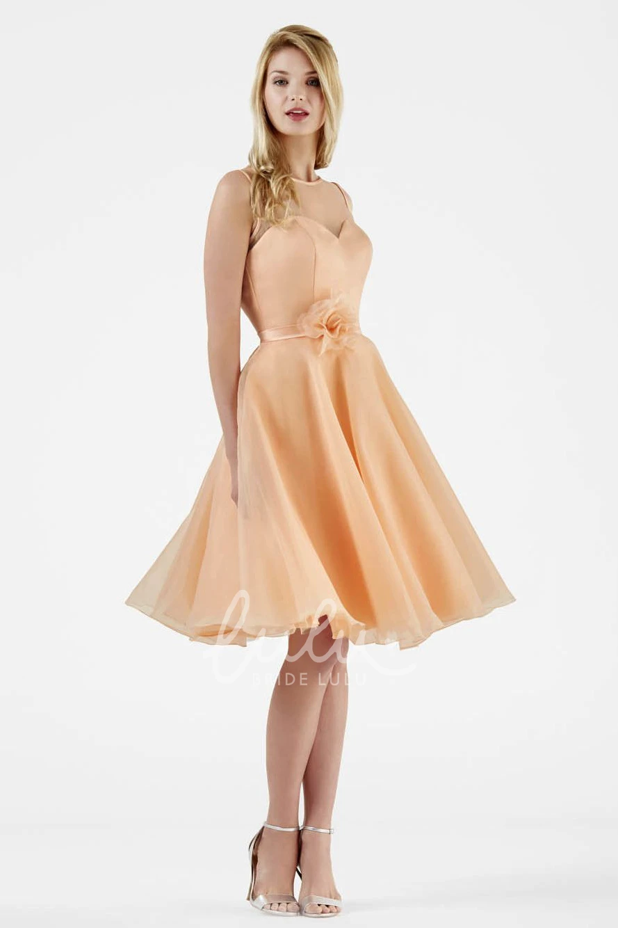 A-Line Sleeveless Organza Bridesmaid Dress with Floral Design in Knee-Length
