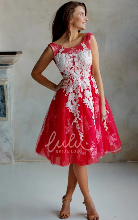 Knee-Length Jewel Lace Dress with Low-V Back