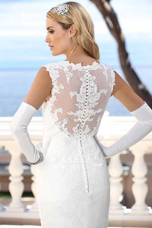 Queen Anne Lace Illusion Wedding Dress with Applique and Floor-Length