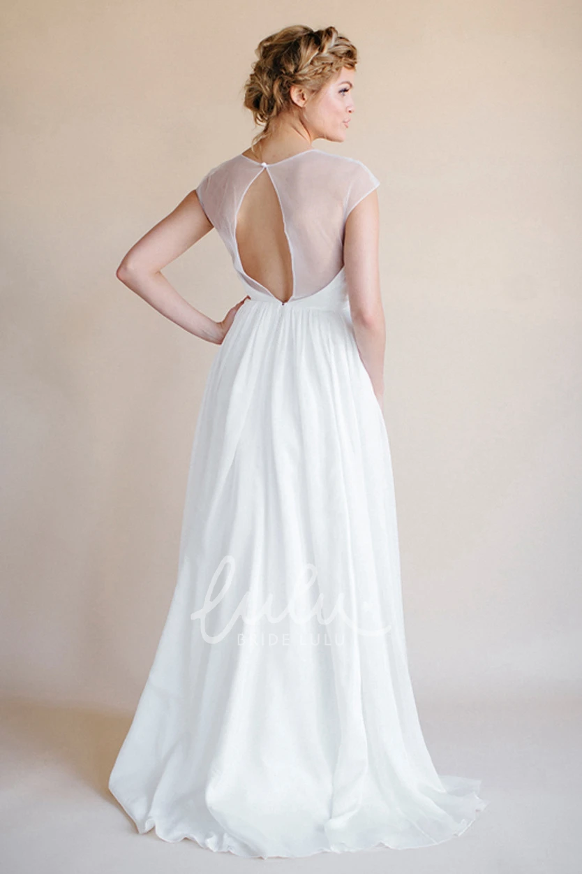Chiffon Sheath Empire Scoop-Neck Wedding Dress with Keyhole Back