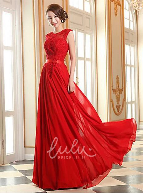 A-line Chiffon Bridesmaid Dress with Lace Appliques Sexy Jewel Neckline