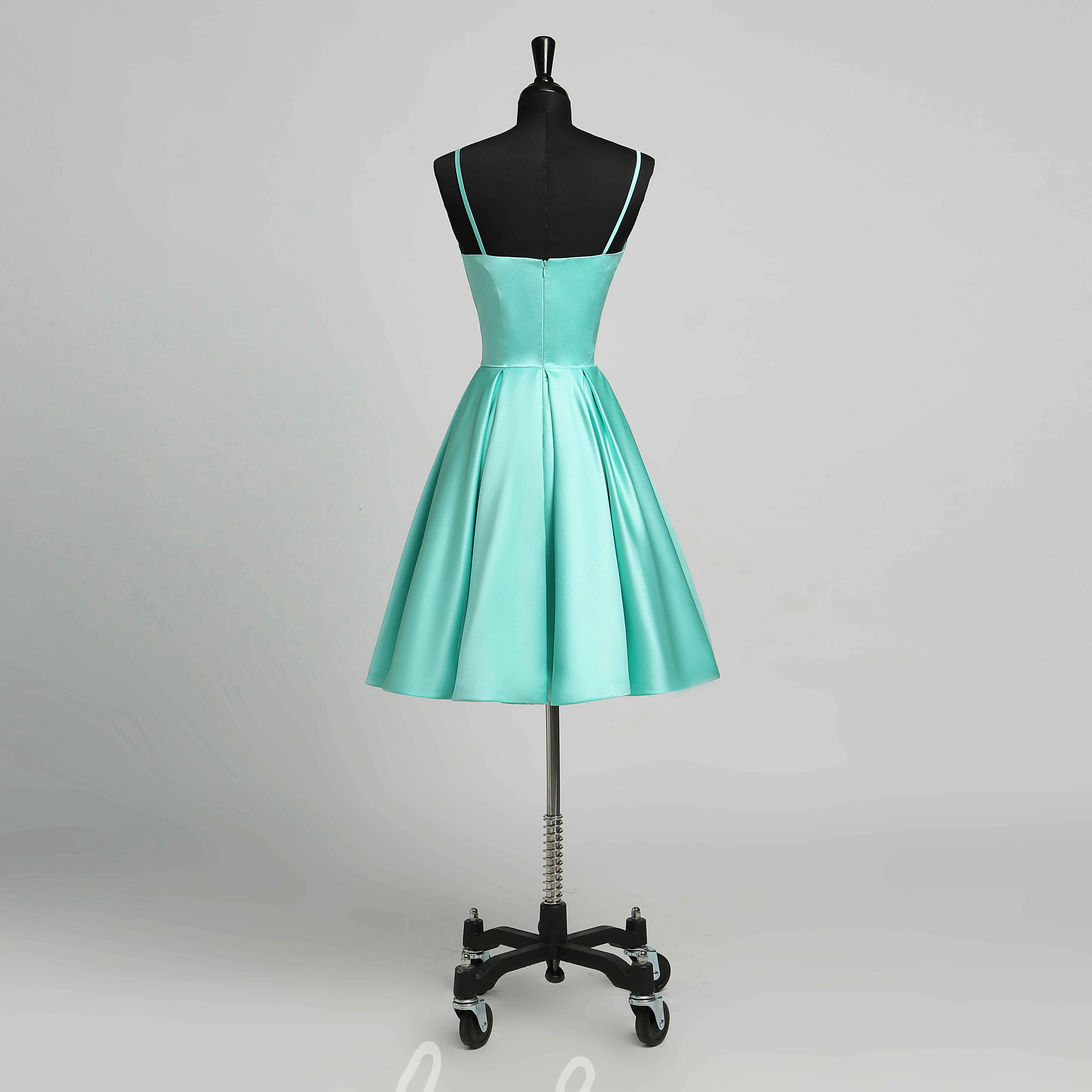 Romantic Satin A-Line Spaghetti Straps Sleeveless Mini Dress for Formals