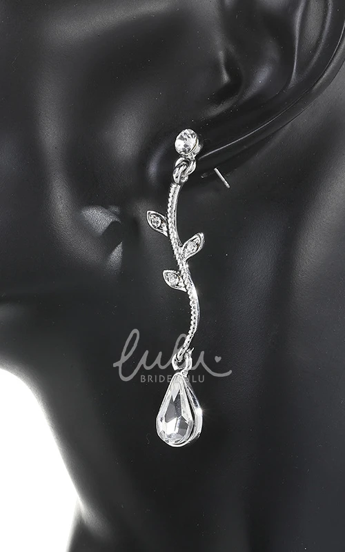 Modern Leaves and Pear Shape Rhinestone Necklace and Earrings Jewelry Set