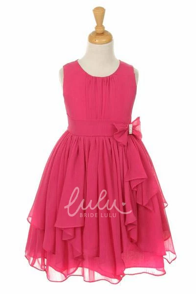 Broach Chiffon Flower Girl Dress Tea-Length Unique Dress