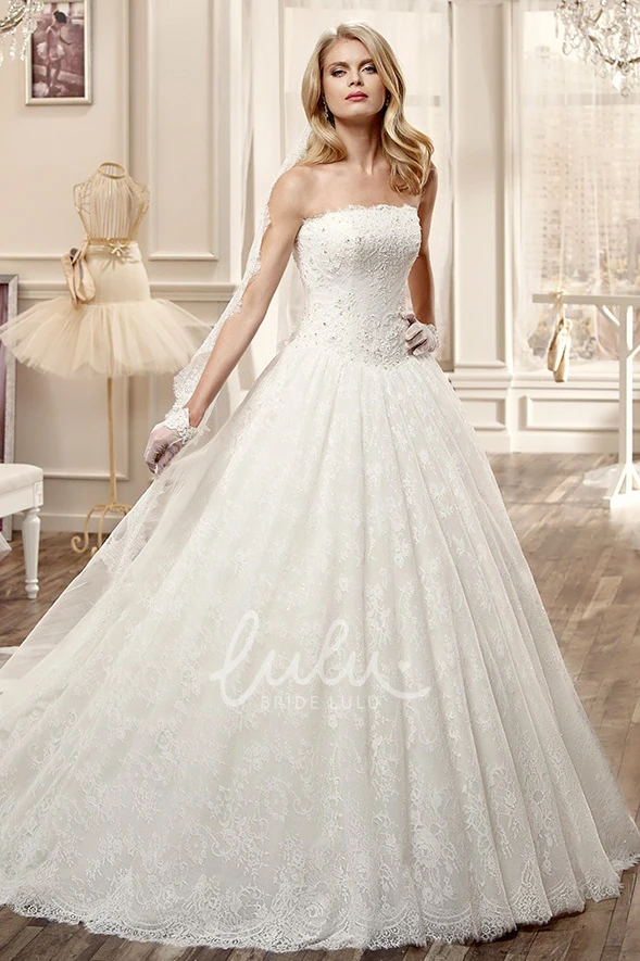 A-Line Pleated Skirt Beaded Wedding Dress Strapless Style
