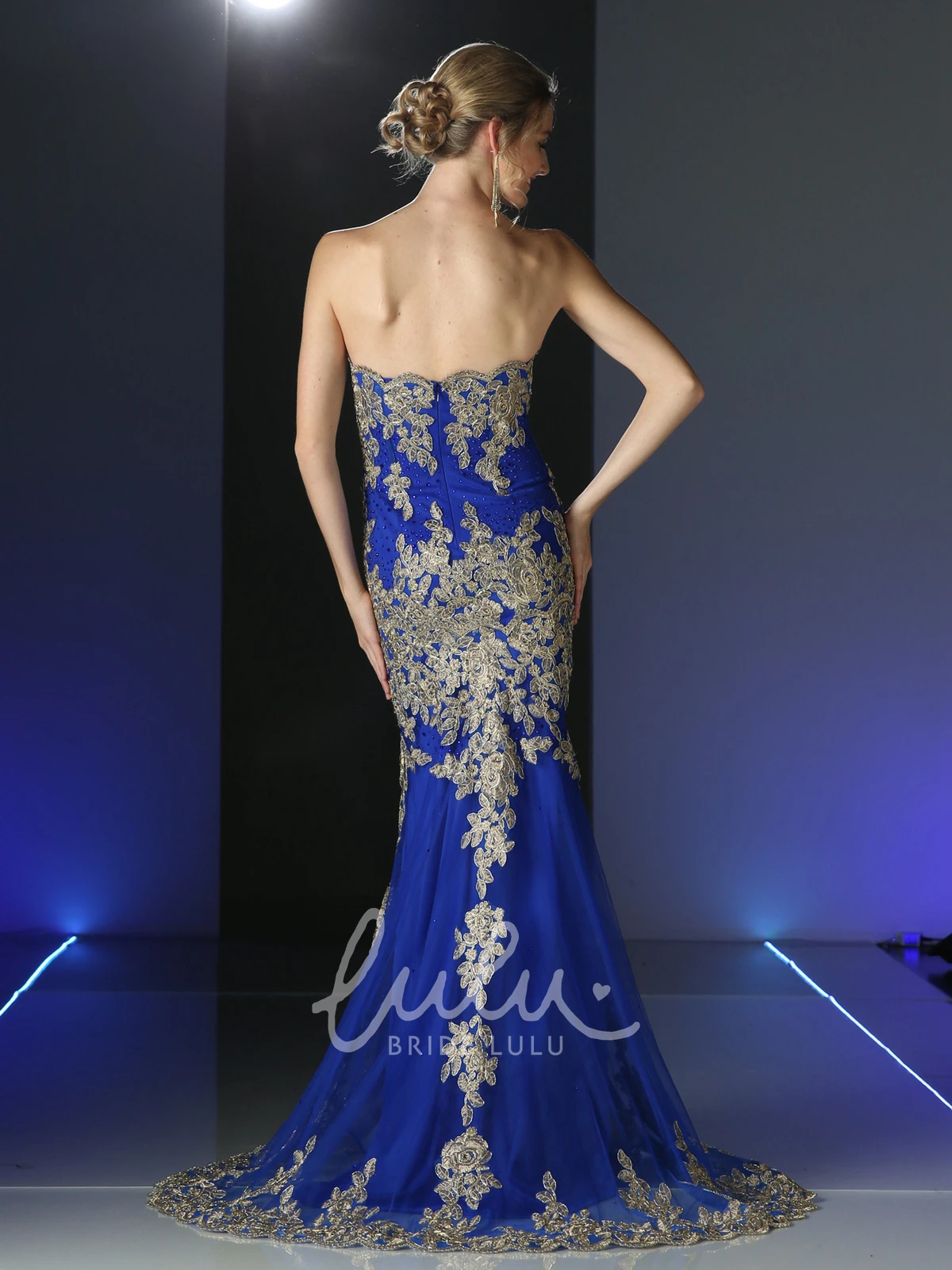 Strapless Mermaid Satin Beaded Prom Dress with High Neckline