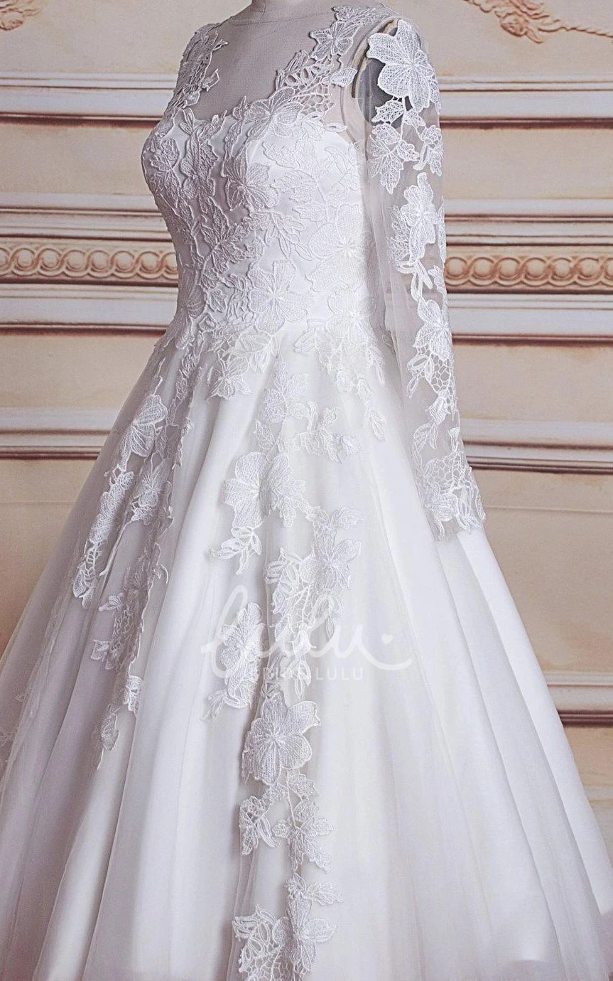 Long Sleeve Lace Tea-Length Dress with Button Zipper