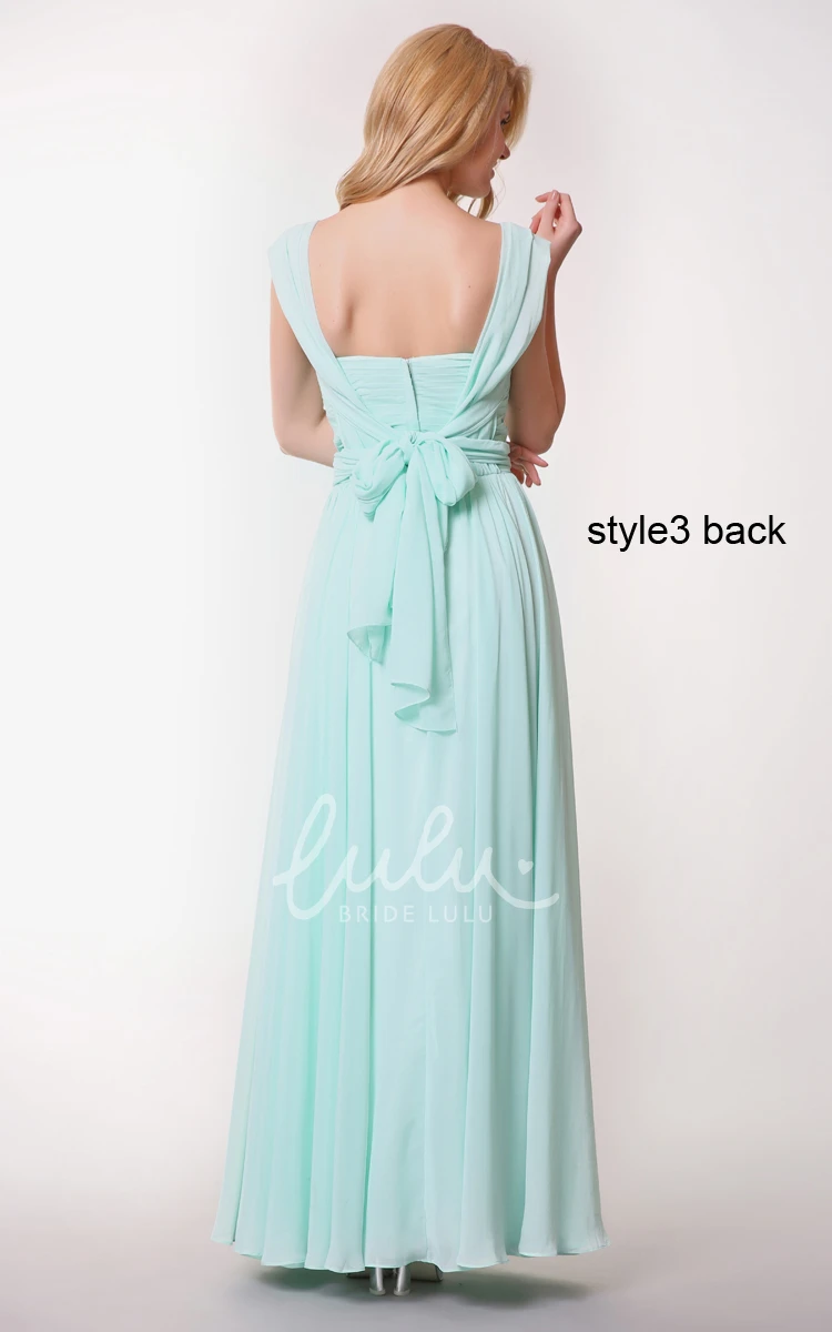 Long Chiffon Dress with Ruching Sleeveless Prom Dress Convertible