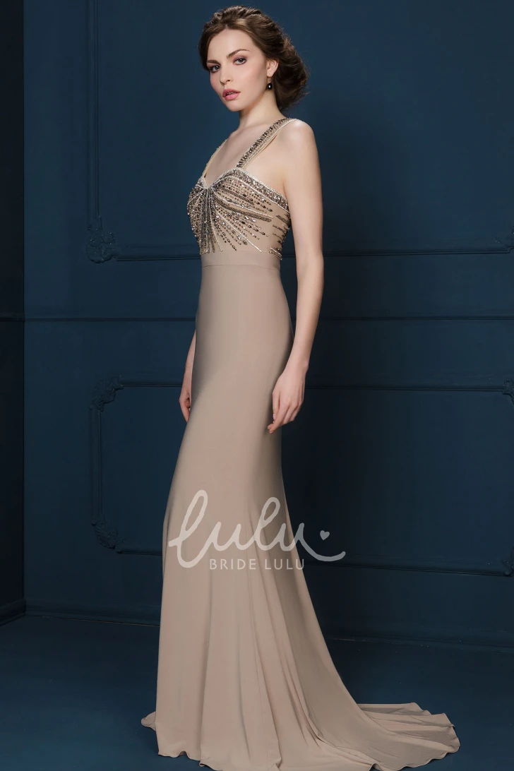 Beaded Sleeveless Floor-Length Sheath Evening Dress