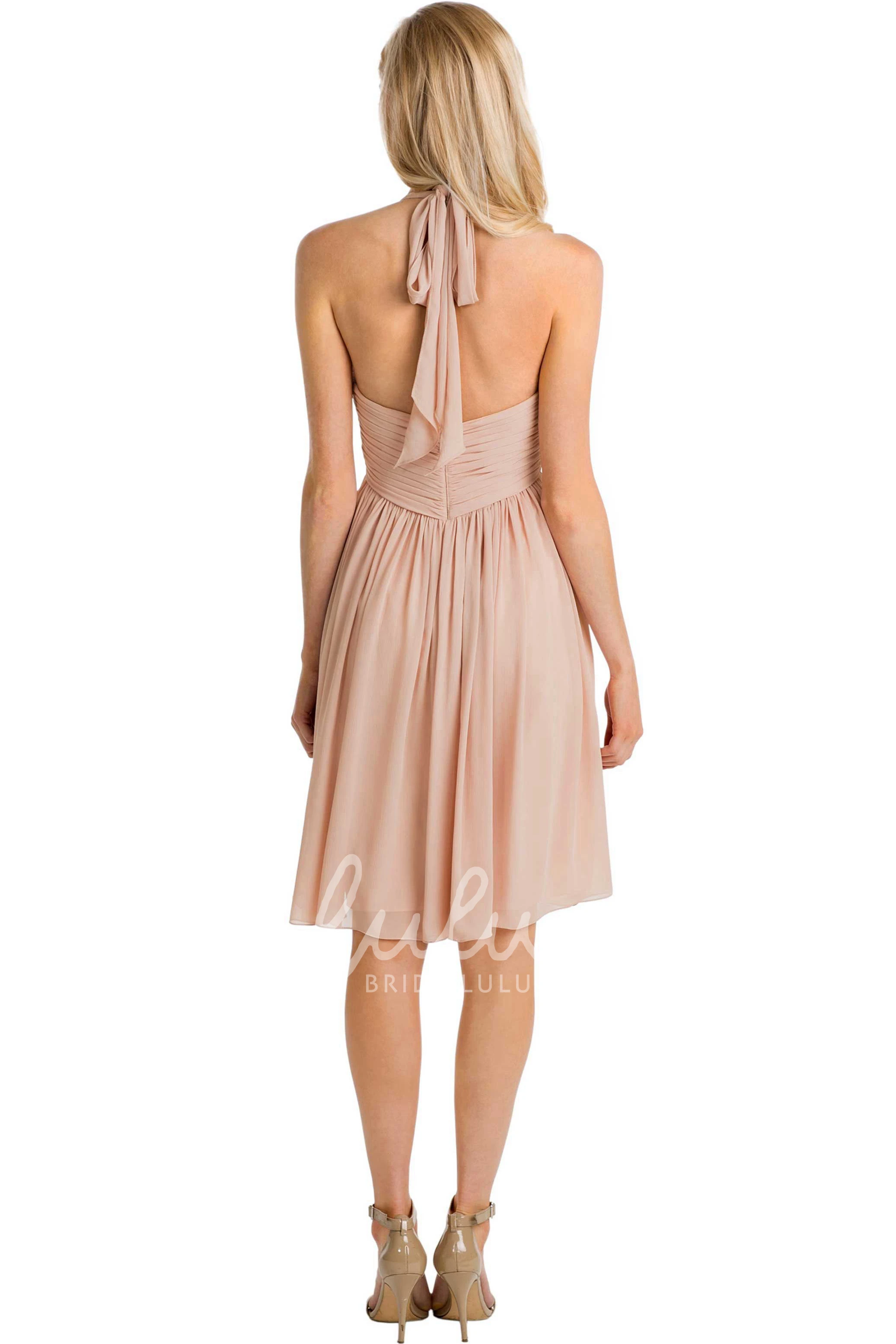 Halter Sleeveless Chiffon Bridesmaid Dress Knee-Length Criss-Cross Multi-Color