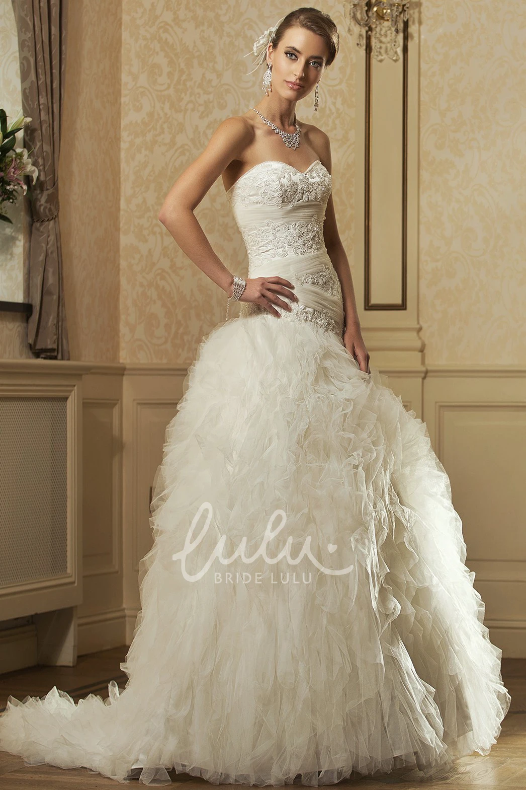 Tulle Ball Gown Wedding Dress with Cascading-Ruffle & Sweetheart