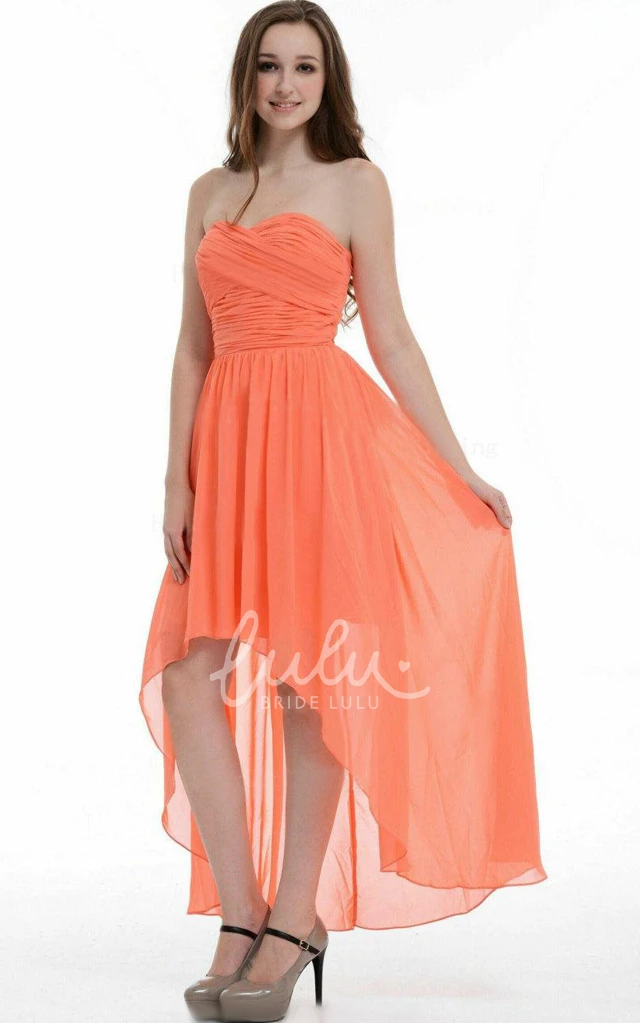 Sweetheart Chiffon Ruffle Bridesmaid Dress in High-Low Style