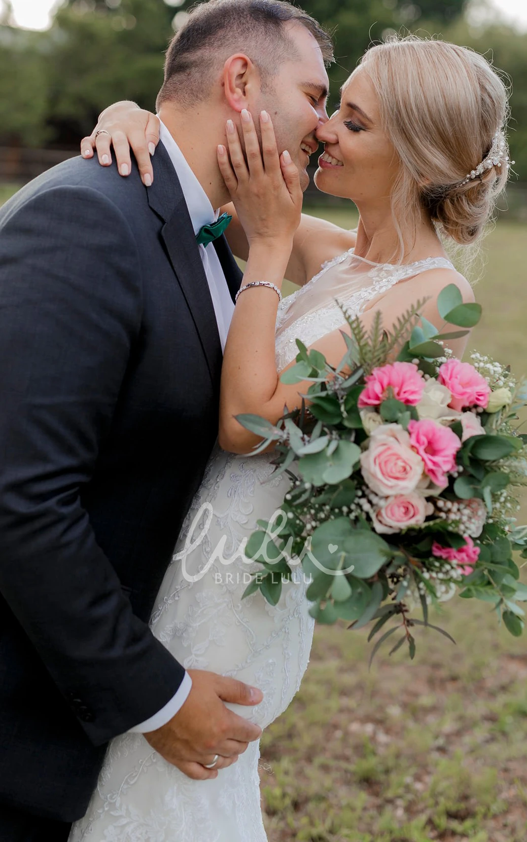 Casual Lace Mermaid Wedding Dress with Jewel Neckline and Illusion Back Unique Style