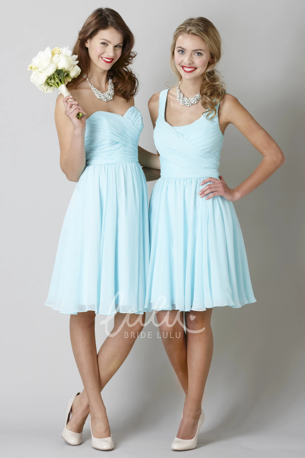 Strapped Criss-Cross Chiffon Bridesmaid Dress Knee-Length