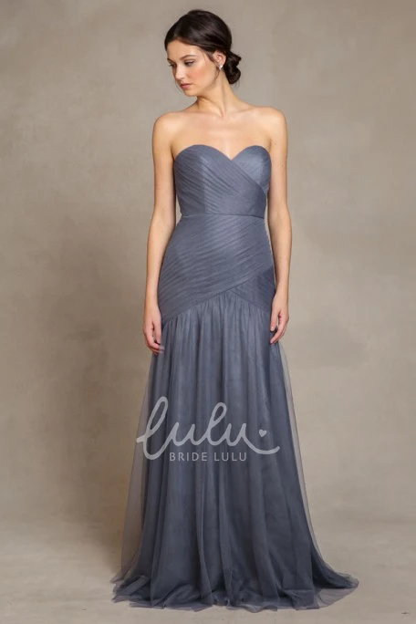 Long Sleeveless A-Line Sweetheart Tulle Bridesmaid Dress with Criss-Cross Modern Bridesmaid Dress