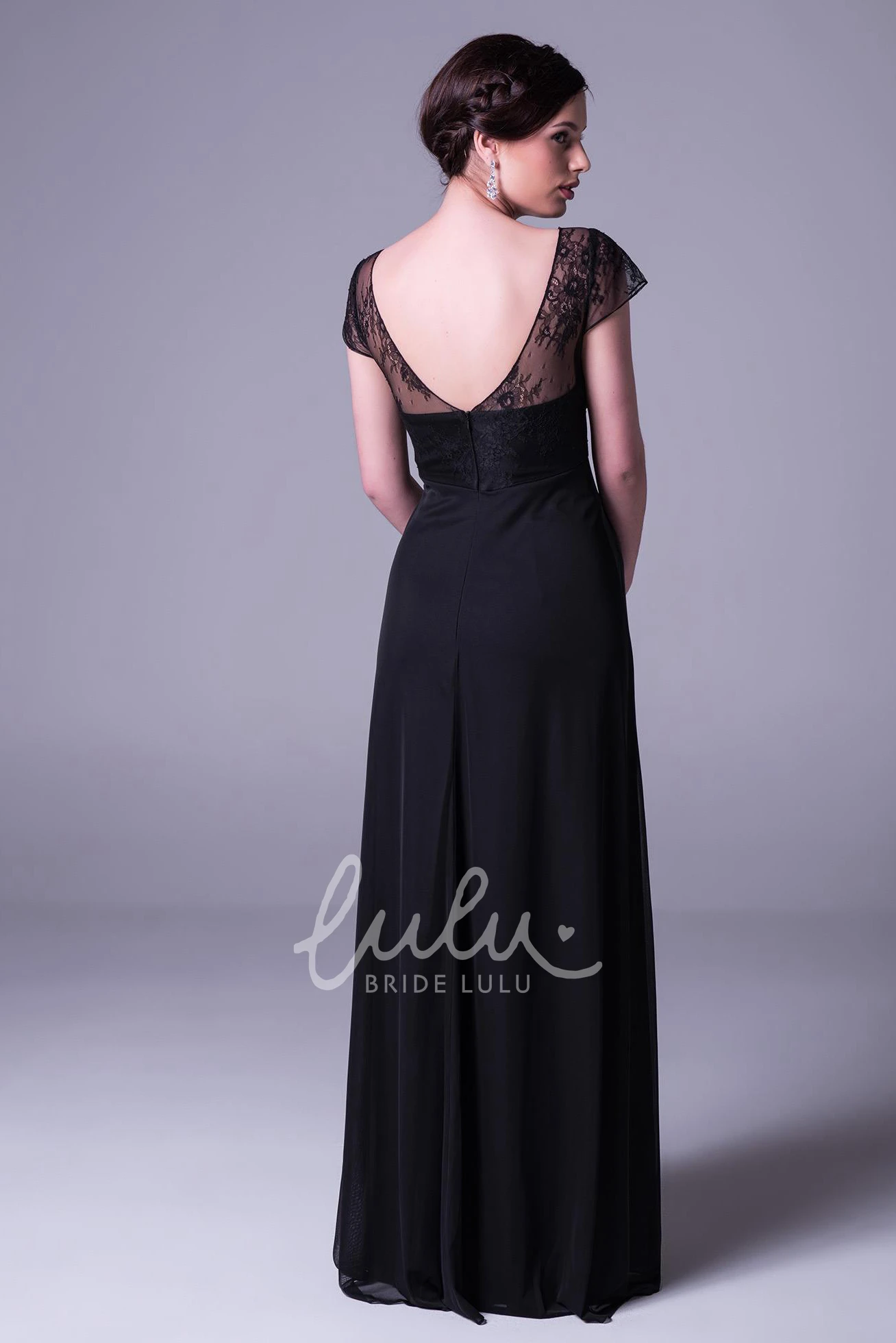 Empire Lace Chiffon Maxi Bridesmaid Dress with Cap Sleeves Modern Bridesmaid Dress