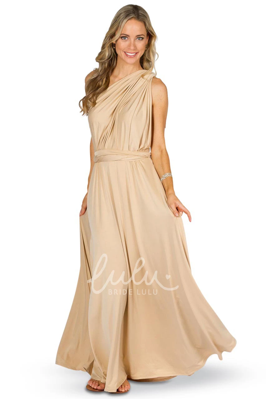 Strapped Sleeveless Convertible Bridesmaid Dress with Bow Elegant Jersey