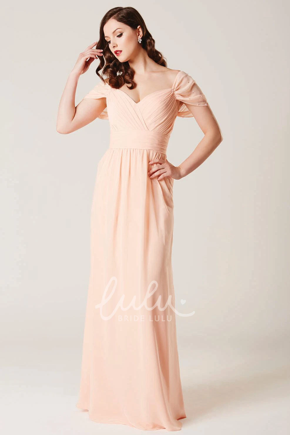 Sheath Cap Sleeve V-Neck Ruched Bridesmaid Dress Classy Bridesmaid Dress