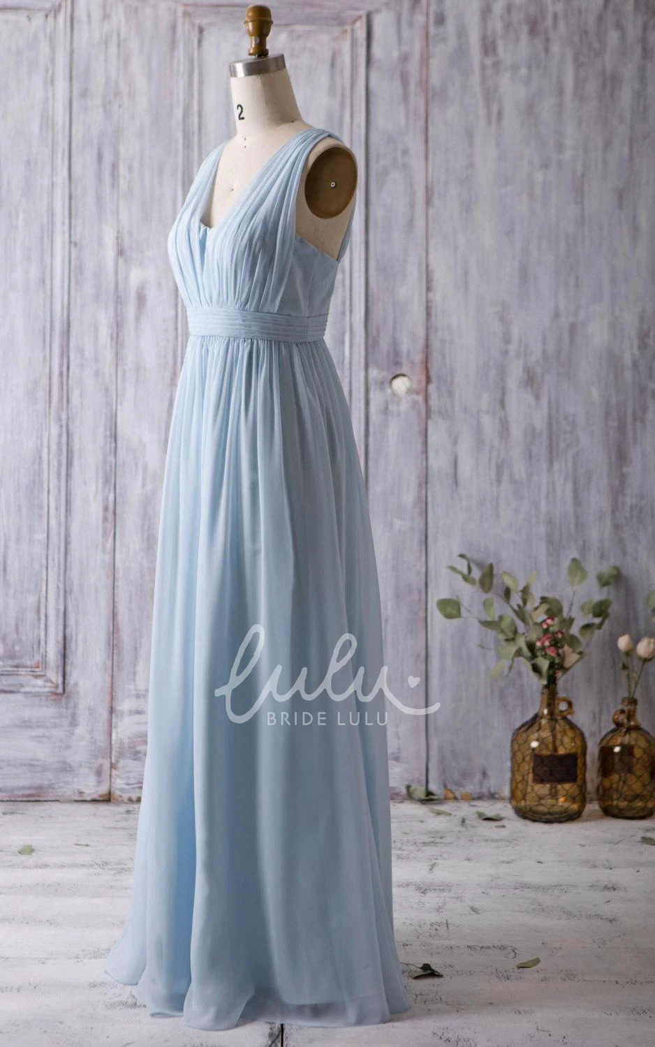 A-line V Neck Chiffon Formal Dress with Empire Waist
