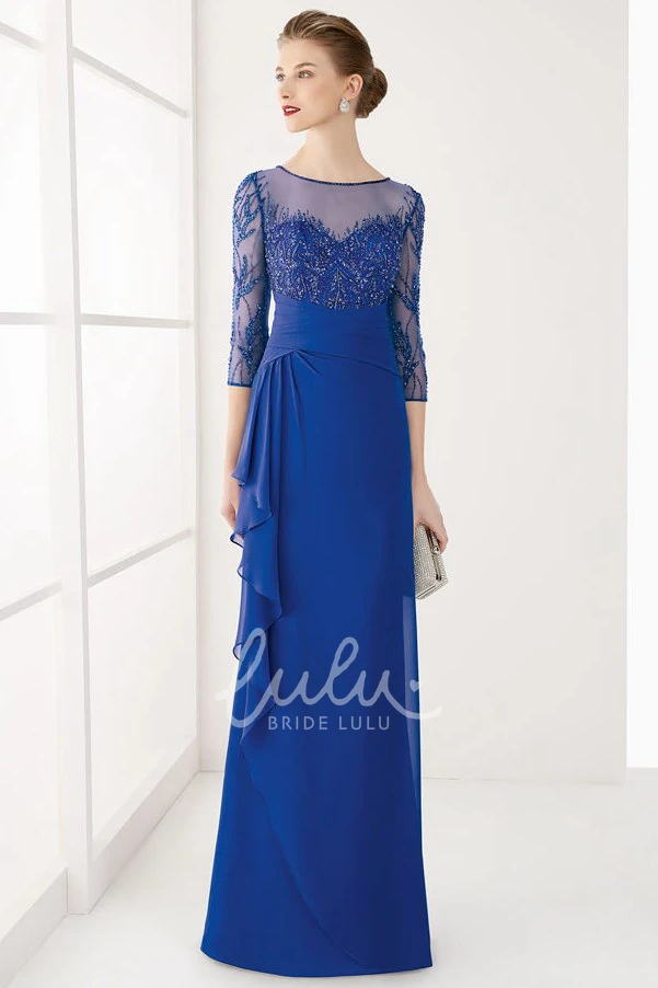Beaded and Sequined Sheath Chiffon Prom Dress Jewel Neck 3/4 Sleeves