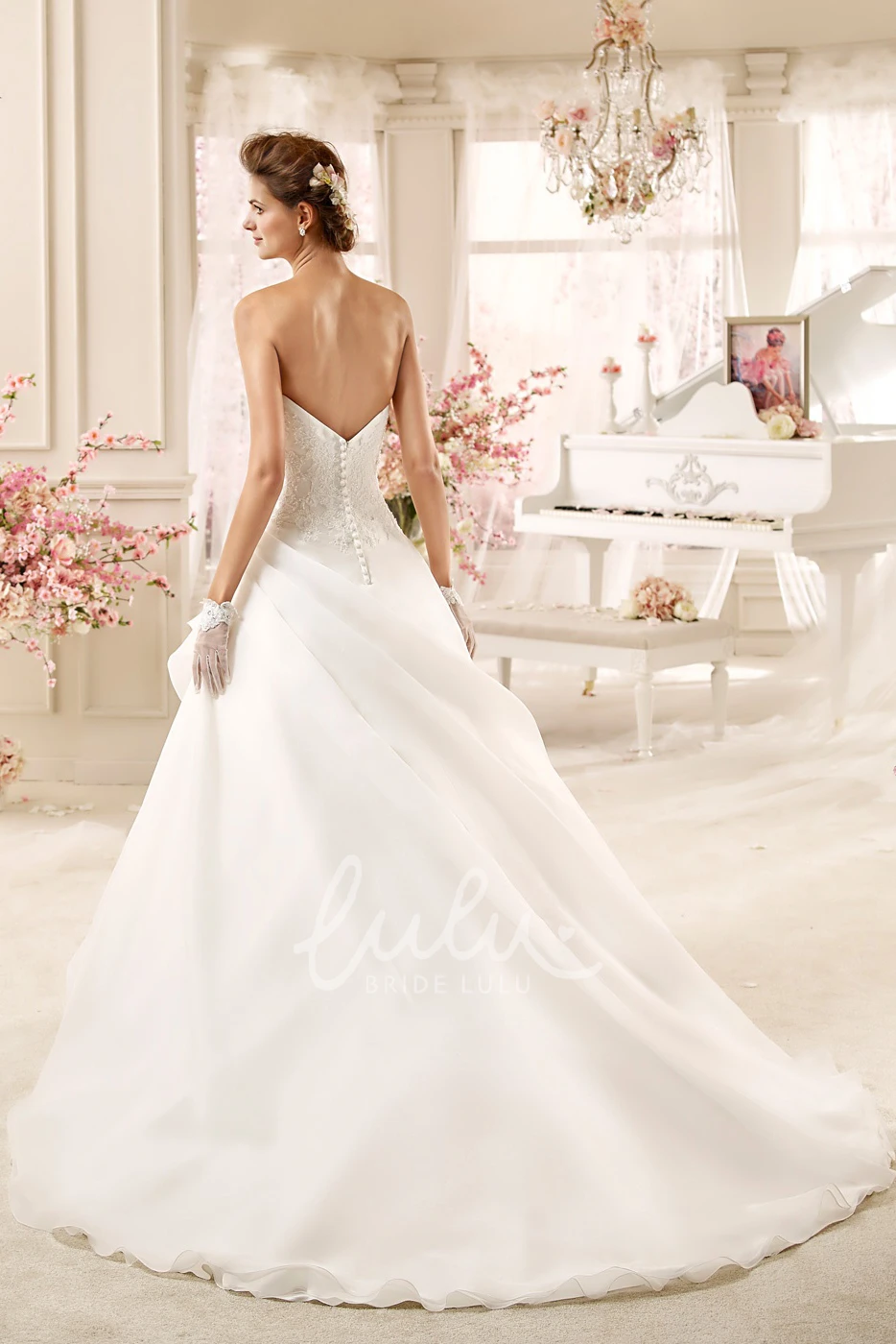 A-line Wedding Dress with Flowers and Ruching Strapless Style