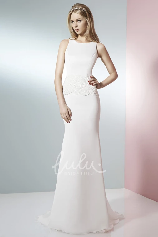Chiffon Wedding Dress with Sweep Train Appliqued Scoop Neckline