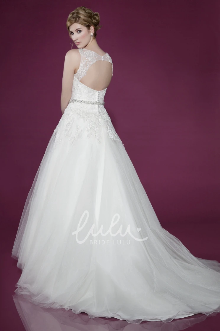 Beaded Tulle Wedding Dress with Court Train and High Neck Timeless Bridal Gown