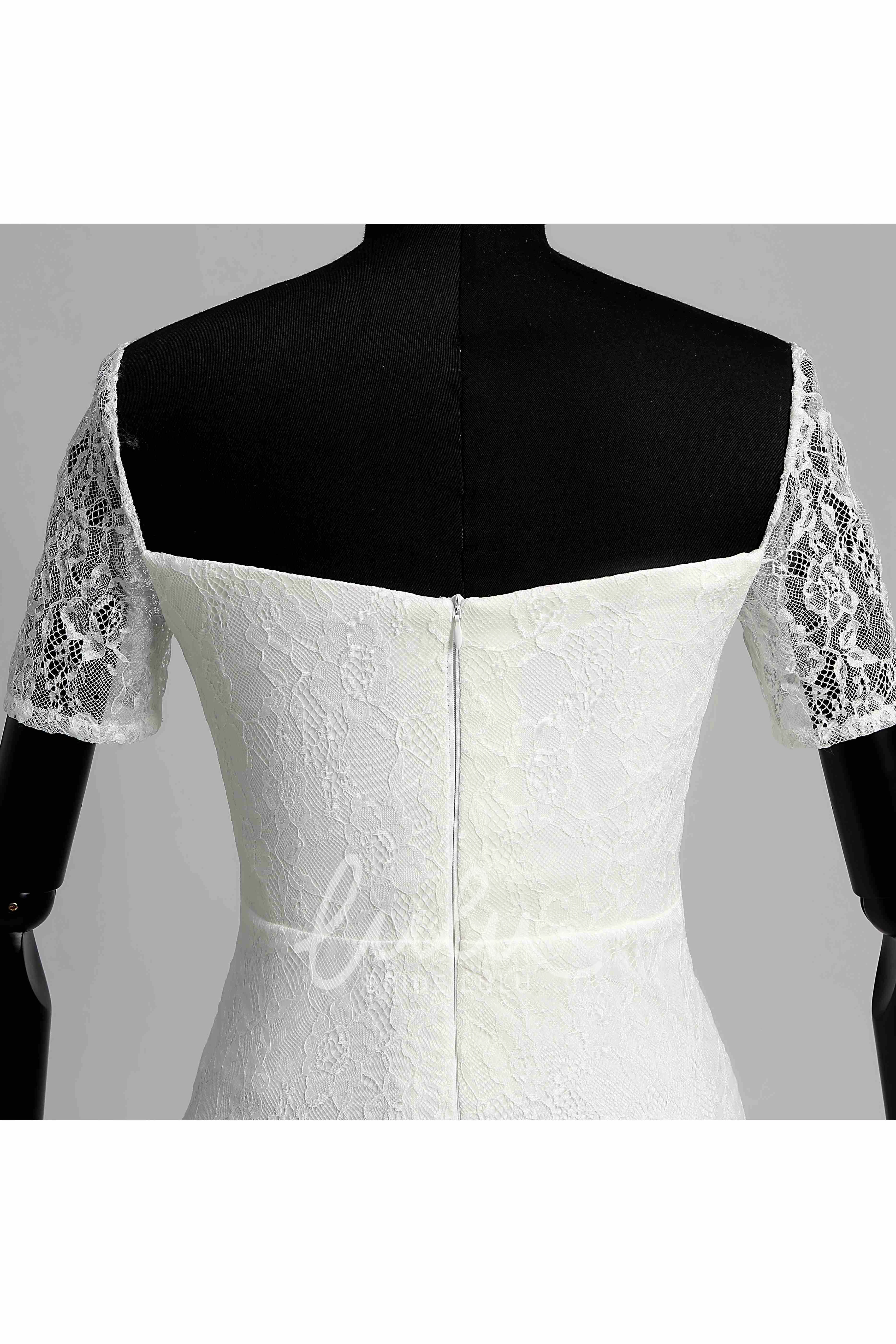 Maternity Wedding Dress Lace Mermaid Off-the-shoulder Illusion Short Sleeve with Pleats