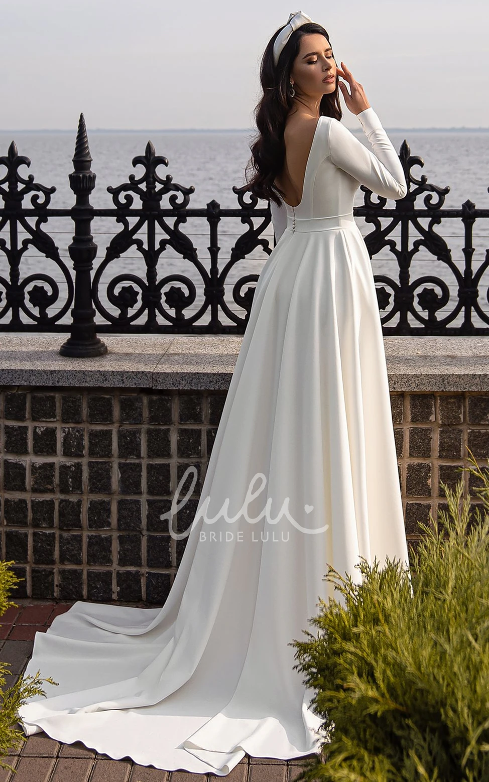 Simple Satin A Line Wedding Dress with Jewel Neckline and Ruching Classy Bridal Gown 2025