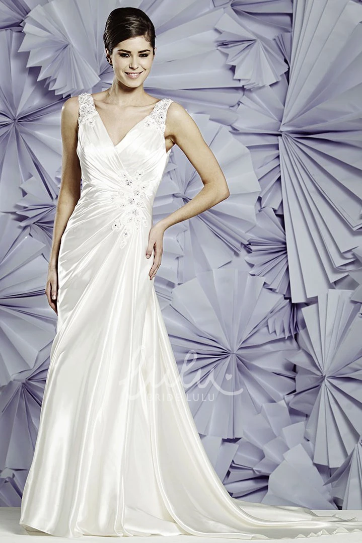 Sleeveless Floral Sheath Wedding Dress with V-Neck and Ruffles Unique Wedding Dress