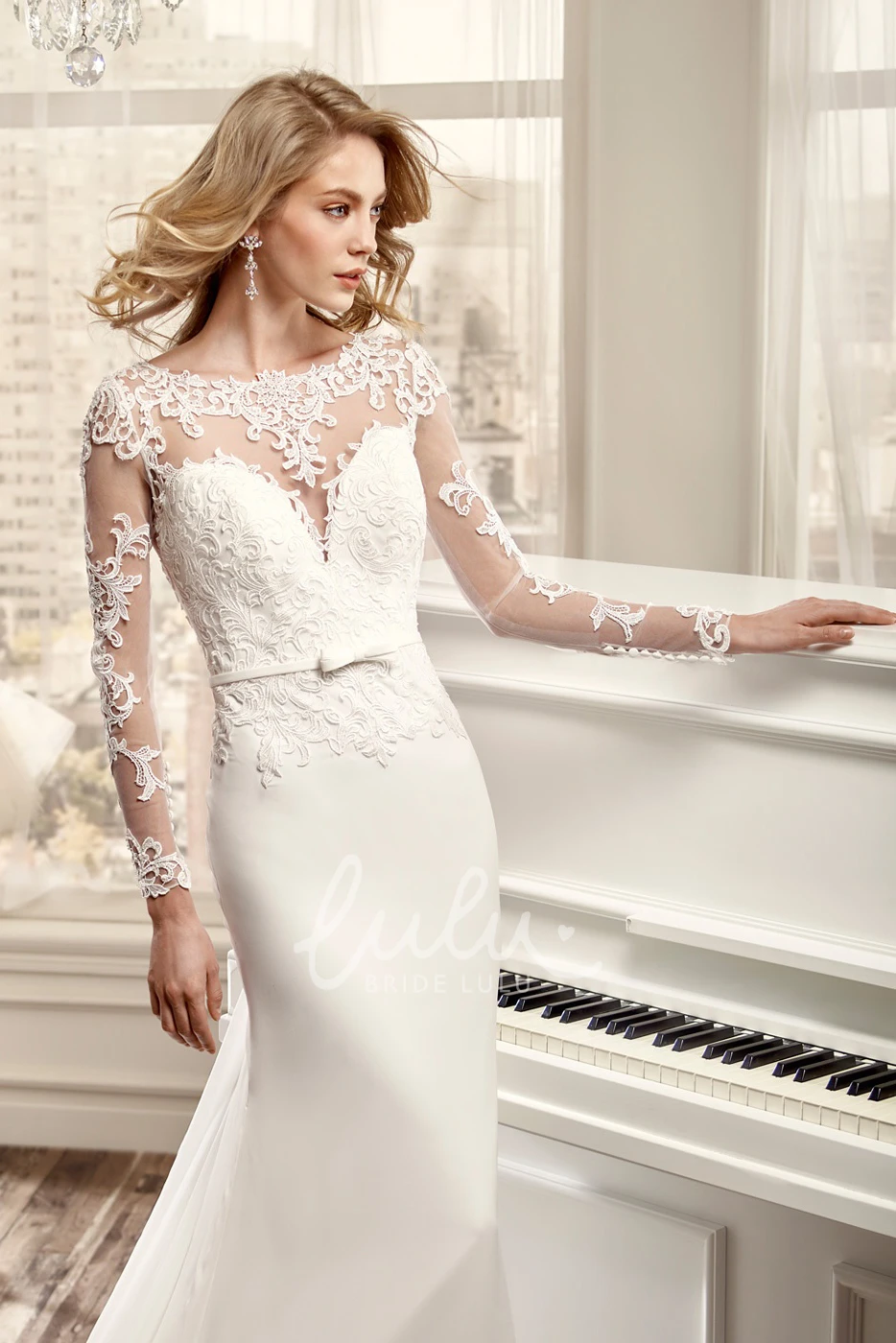 Sheath Wedding Dress with Draping and Brush Train Timeless Bridal Gown