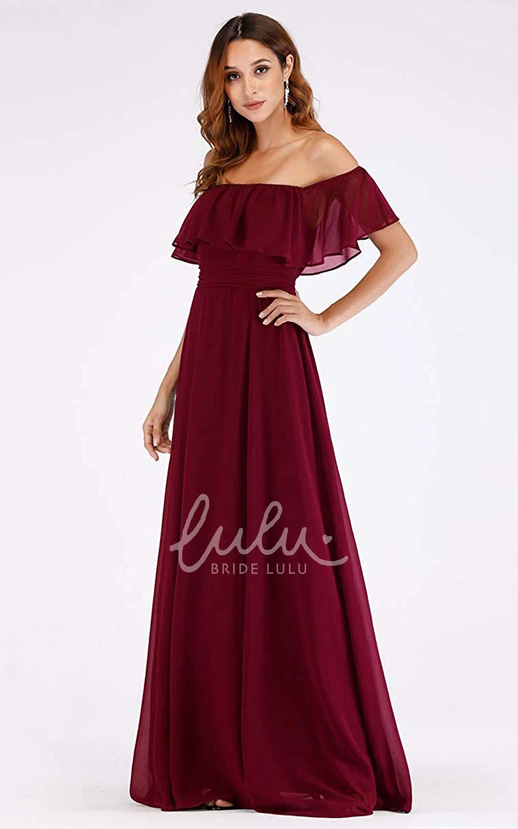 Off-the-Shoulder Chiffon A-Line Evening Dress with Ruffles Simple & Chic