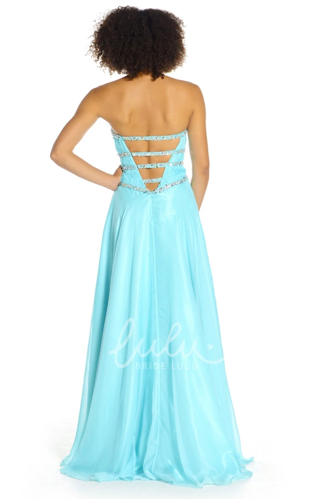 Sweetheart A-Line Beaded Tulle&Satin Prom Dress with Ruching Long