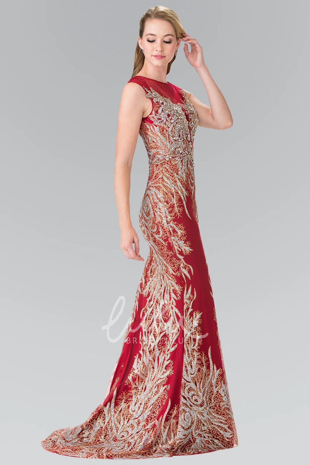 Sleeveless Sheath Jersey Dress with Beading and Sequins Flowy Evening Dress