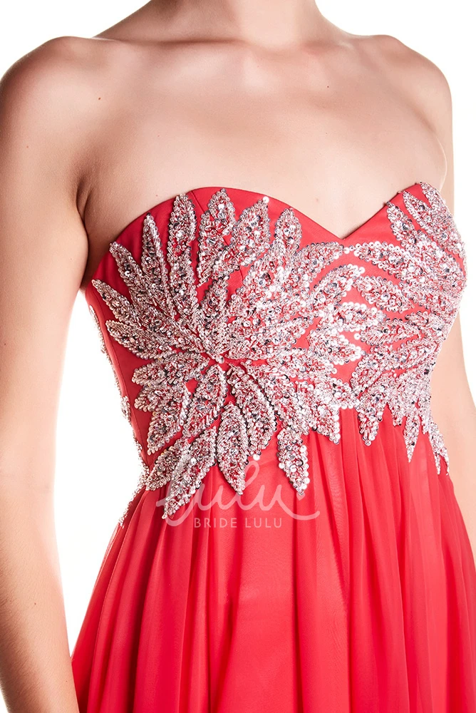 Crystal Sweetheart Chiffon Prom Dress A-Line Floor-Length Pleated