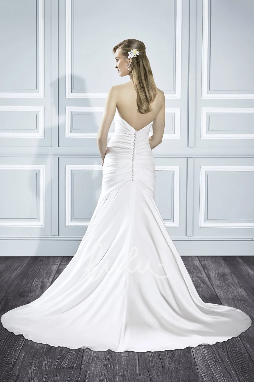 Long Trumpet Satin Wedding Dress with Ruching and V-Back