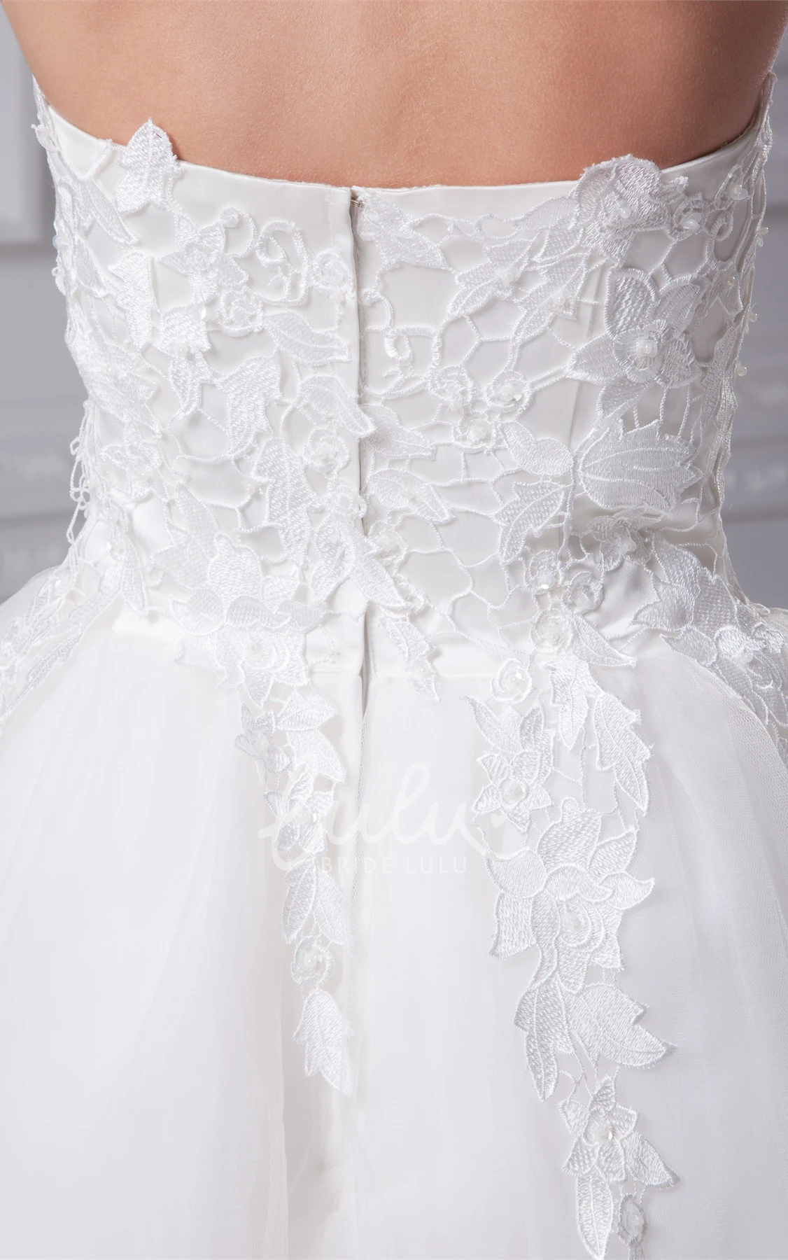 Strapless A-Line Dress with Appliques and Tulle Overlay for Prom