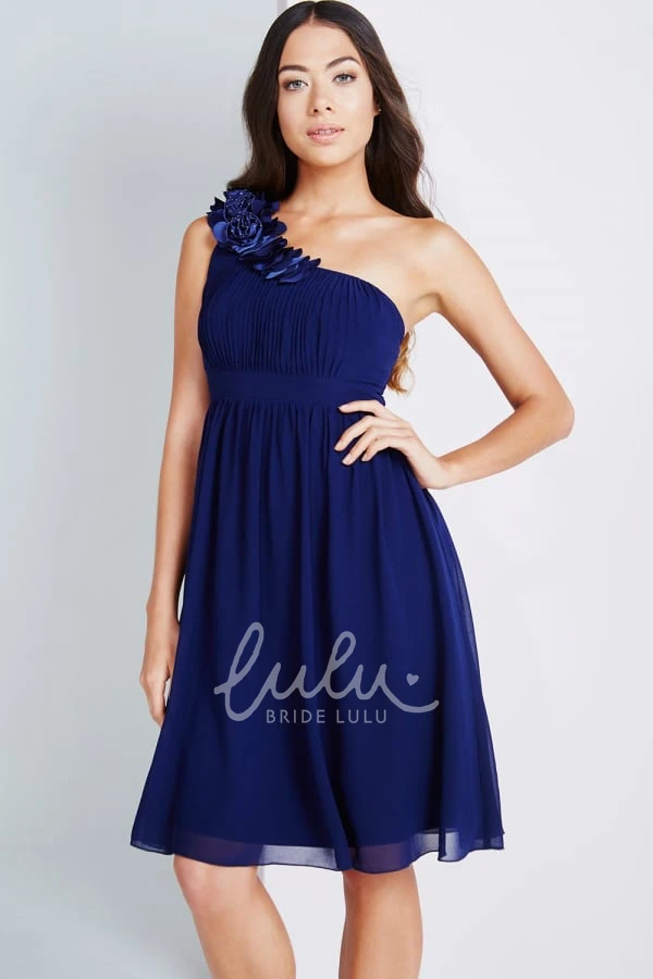 One-Shoulder Ruched Chiffon Bridesmaid Dress Sleeveless Short Elegant