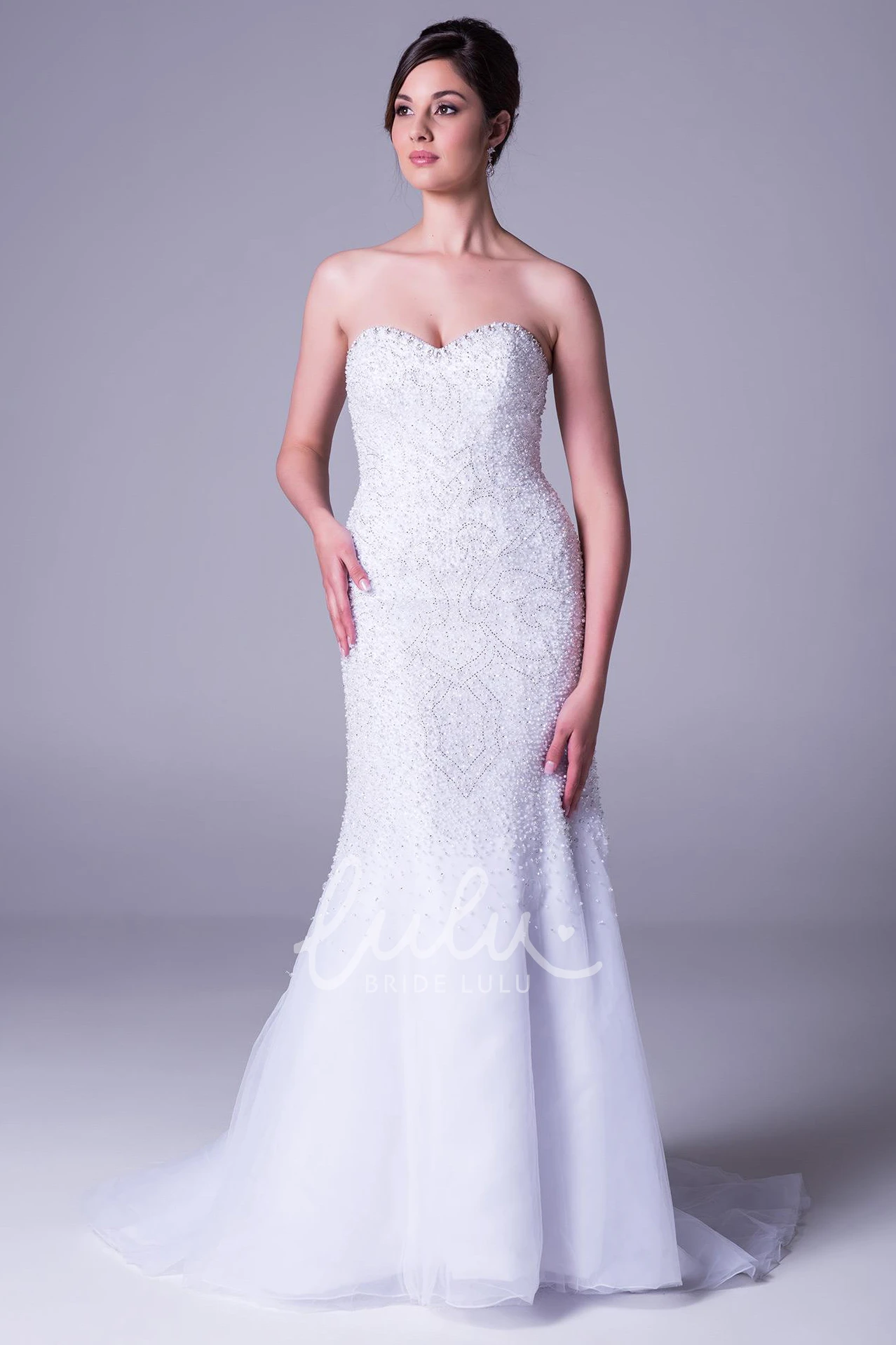 Sweetheart Tulle Wedding Dress with Beading and Sweep Train Sheath Beaded Sweep Train Wedding Dress