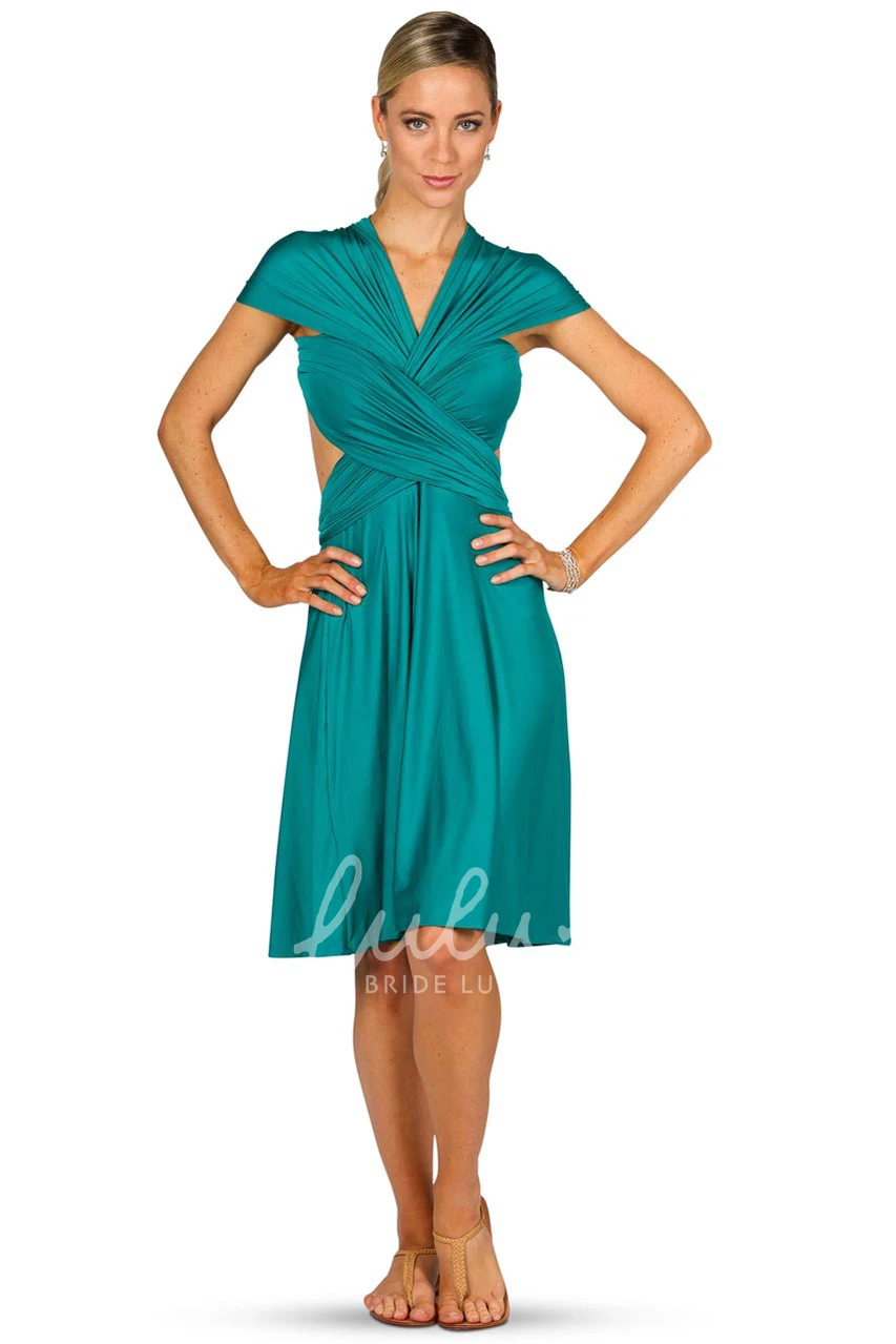 Halter Ruched Midi Jersey Bridesmaid Dress with Straps Convertible