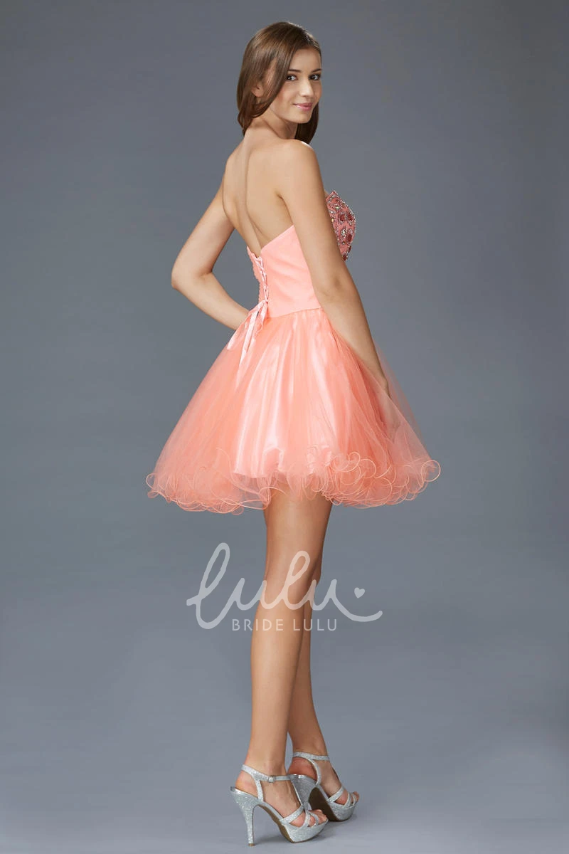 Short A-Line Sweetheart Tulle Satin Dress with Beading for Prom