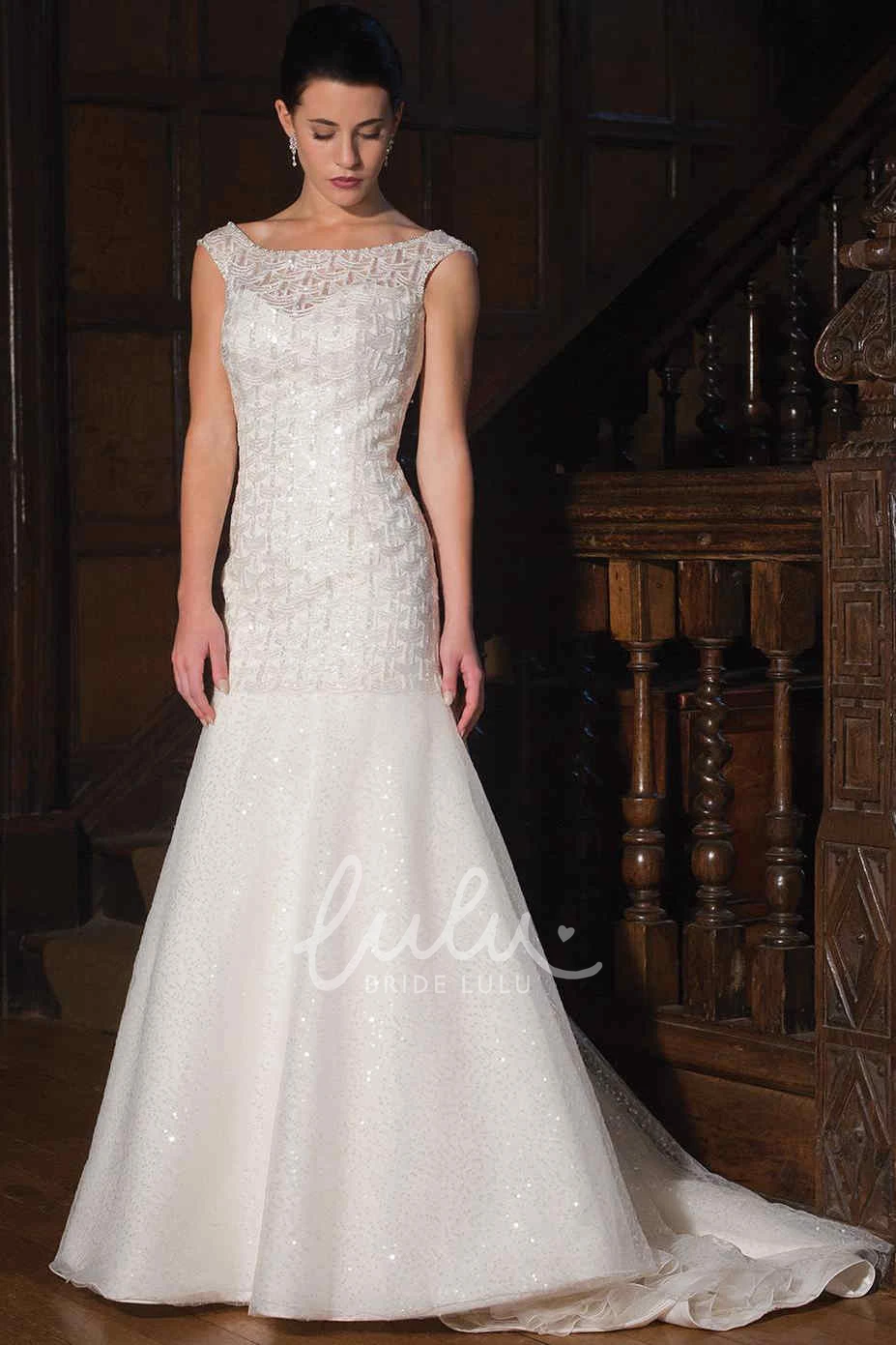 Beaded Maxi Wedding Dress with Scoop Neck and A-Line Silhouette