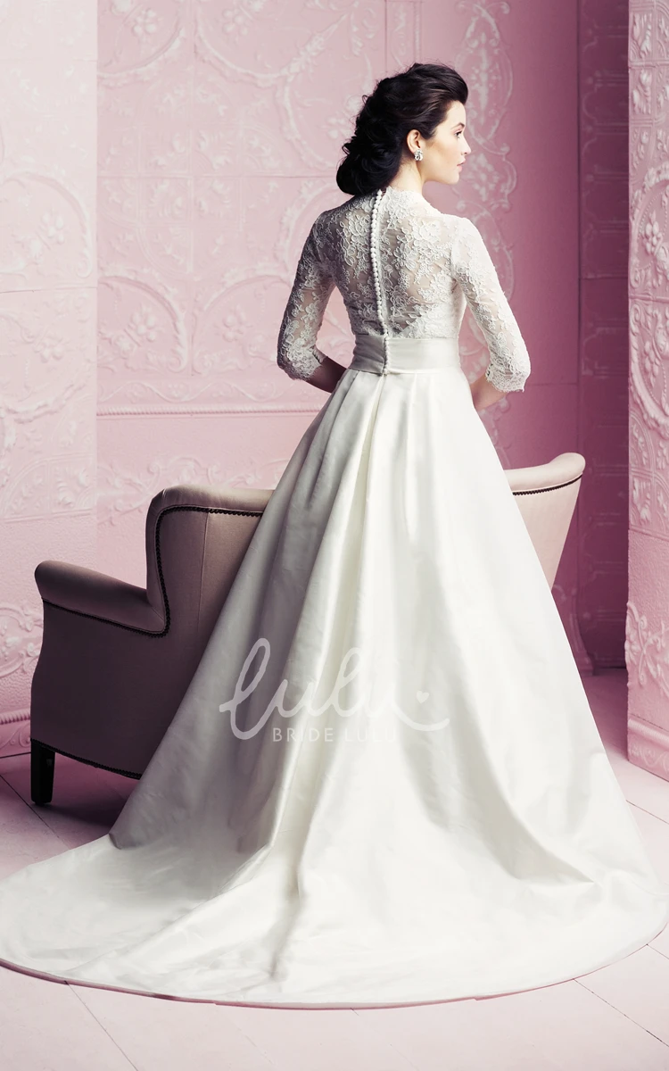 Lace Bodice A-line Wedding Dress with 3/4 Sleeves Elegant and Timeless
