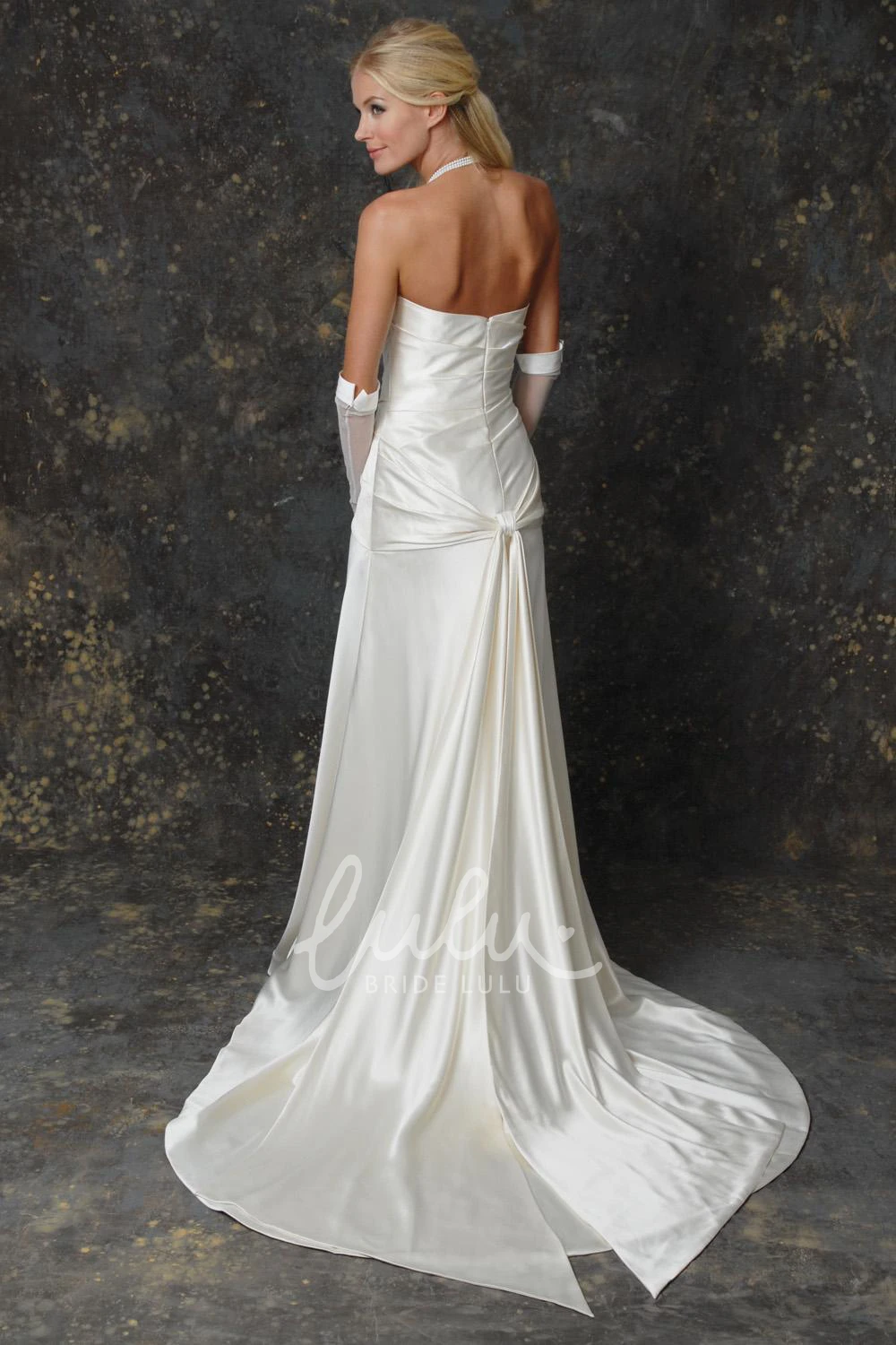 Ruched Halter Satin Wedding Dress with Broach Sleeveless Sheath Wedding Dress
