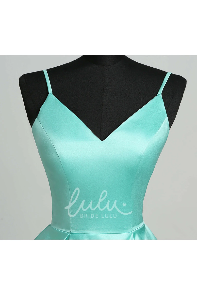 Romantic Satin A-Line Spaghetti Straps Sleeveless Mini Dress for Formals