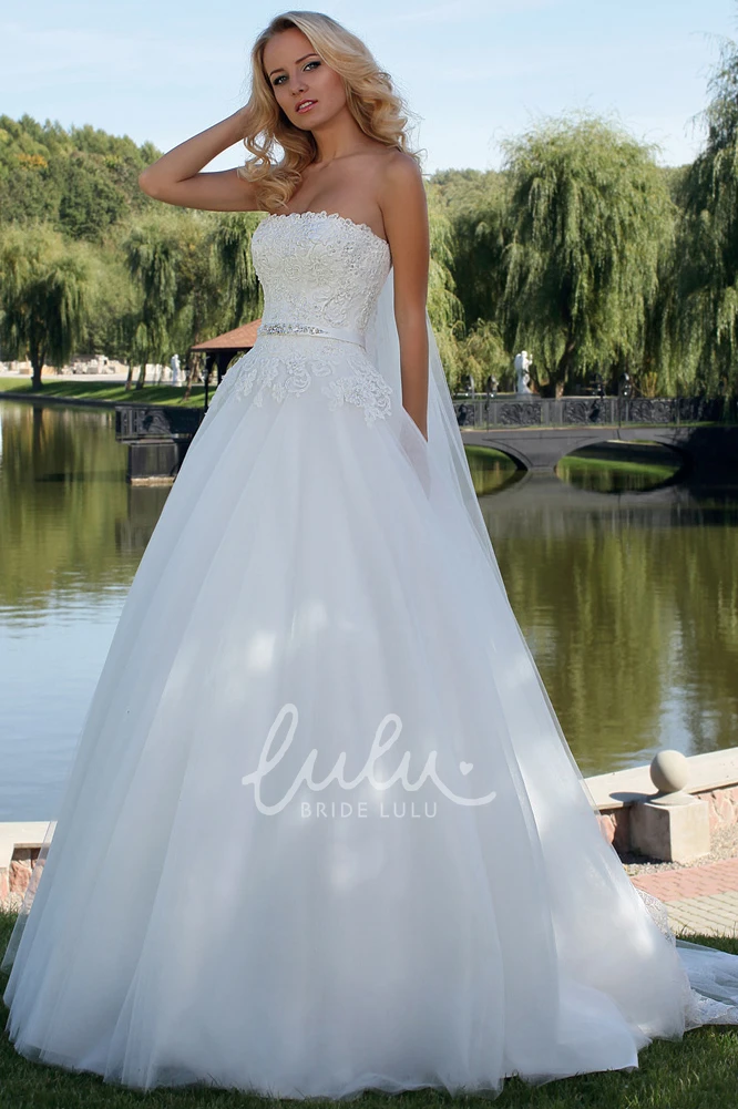 Jeweled Tulle Wedding Dress with Lace Up Ball Gown Strapless