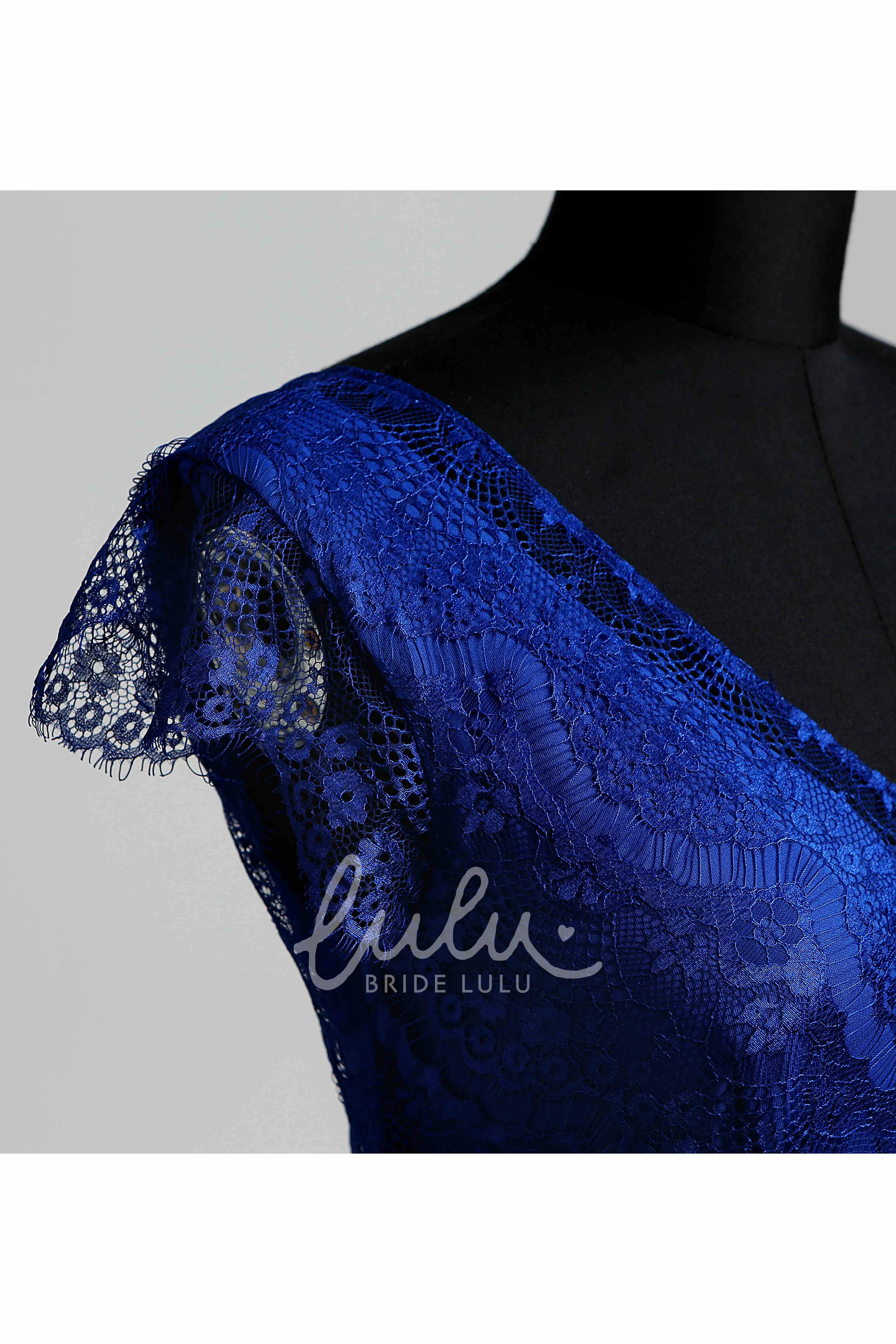 Cap Sleeve V-neck Lace Bridesmaid Dress with Ribbon