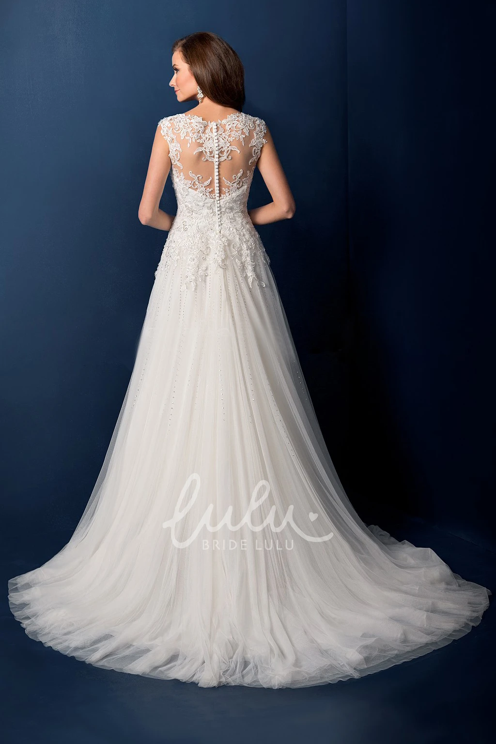 A-Line Wedding Dress with Beadings and Illusion Back Chic Bridal Gown